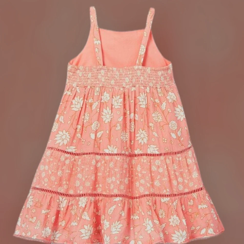 Cat & Jack Peach Floral Tiered Tank Dress with Panty